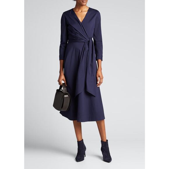 Lafayette 148 New York Dresses & Skirts - Lafayette 148 NY Penelope Stretch Cotton Wrap Midi Dress Navy Size 4 NWOT $1198